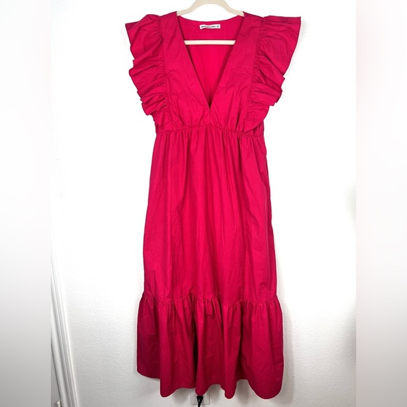 Abercrombie and Fitch Flutter Sleeve Tiered Midi Dress size Large Tall - Picture 3 of 12
